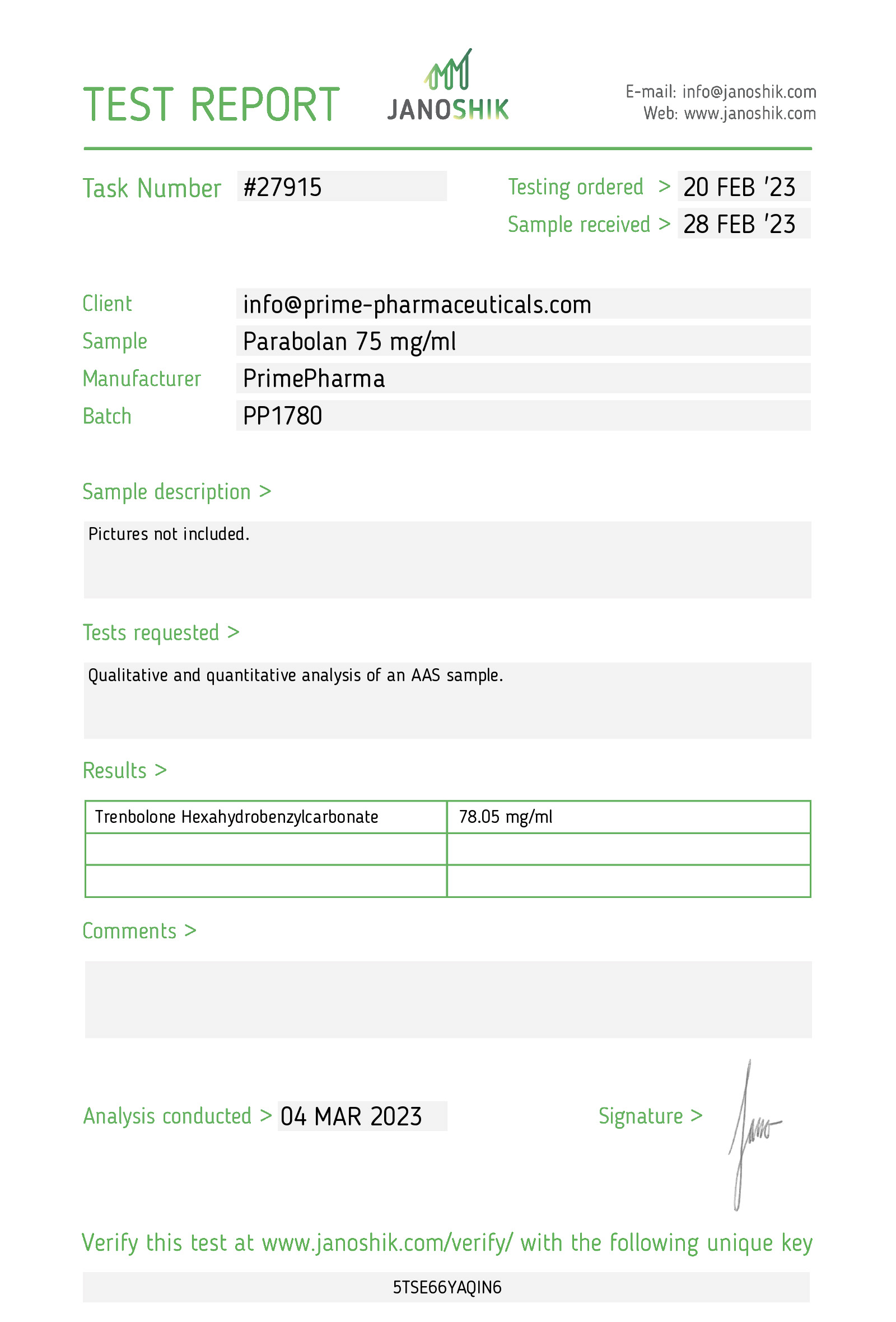 Prime Pharma Labtest Parabolan